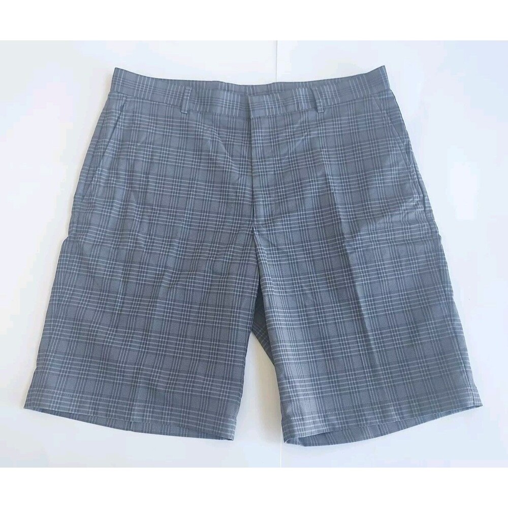 Mens Walter Hagen Gray Plaid Quick Dry Flat Front Golf Shorts Size 36x10